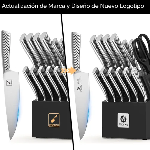 Miniatura 9 de imarku Juego de 14 piezas de bloque de cuchillos, juego de cuchillos con bloque y afilador incorporado, juego de cuchillos de acero inoxidable Negro