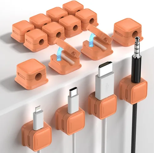 Miniatura 18 de Paquete de 8 Organizadores de Cables con Soporte, Costop Fuerte Adhesivo Magnético para Gestión de Cables de Escritorio, Fácil de Abrir, Organiza