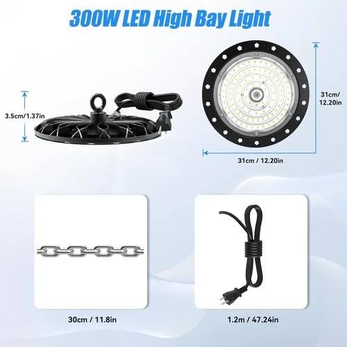 Miniatura 4 de loyal Luces LED de alta bahía: iluminación comercial regulable UFO 6000K - para almacén, garaje, taller, gimnasio, con cable de enchufe de EE. UU