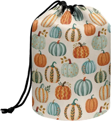 Miniatura 18 de Poceacles Bolsa de maquillaje con cordón, estuche portátil para cosméticos, bolsa de aseo de viaje, organizador de barril, bolsa de almacenamiento