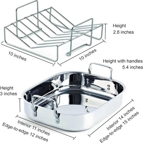 Miniatura 2 de Cooks Standard - Sartén para asar pavo de acero inoxidable con estante en forma de V, interior de 14 x 11 pulgadas; borde de 15 x 12 pulgadas; juego