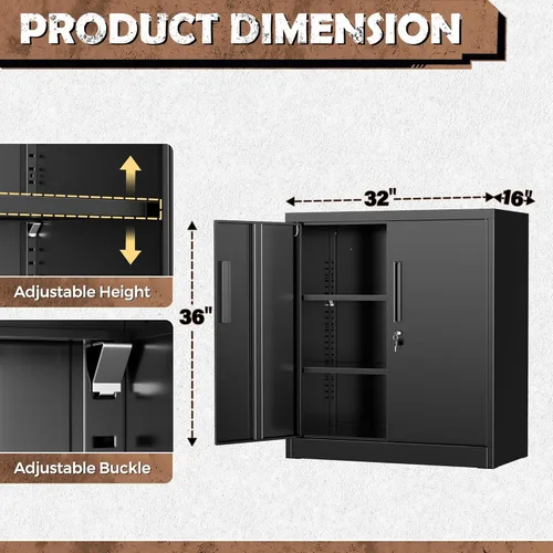 Miniatura 3 de INTERGREAT Armario de almacenamiento de metal para garaje, armario de almacenamiento con cerradura de 36 pulgadas con 2 puertas y 2 estantes Negro
