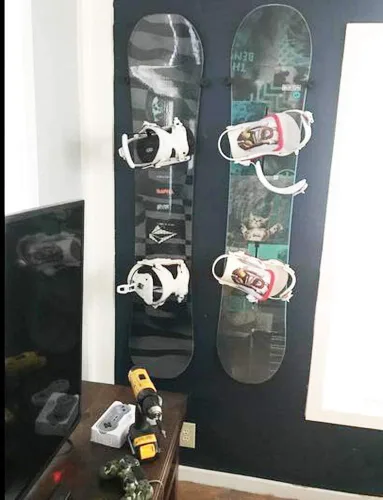Miniatura 4 de Soporte de pared para snowboard, estante de almacenamiento de esquí, diseño flotante invisible, capacidad para 5 tablas, se adapta a cualquier esquí
