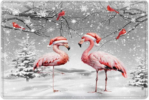 Miniatura 11 de HVEST Alfombras de baño de invierno, gnomos y cardenales en bosque nevado para decoración de baño, tapete antideslizante de mármol de nieve de Gris