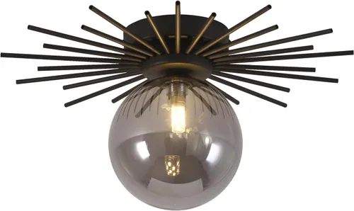 Miniatura 11 de BOKT Moderna lámpara de techo semiempotrada dorada de mediados de siglo con globo de vidrio blanco, lámpara de techo industrial cerca del techo