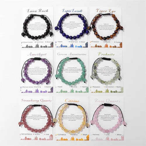 Miniatura 6 de Pulsera de cristal curativo para mujer de 0.315 in, pulsera de cuentas de cristal natural ajustable hecha a mano, joyería curativa, regalo
