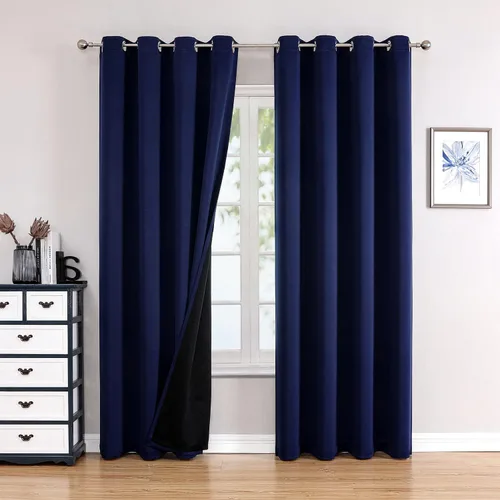 Miniatura 25 de ChrisDowa - Cortinas 100% opacas, para dormitorio, con forro negro, 2 capas gruesas, aislamiento térmico y ojales, 63 pulgadas de largo, juego de 2