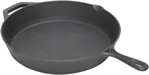 Home Basics - Sartén de hierro fundido de 12 pulgadas (negro), sartén para panqueques, carne y pescado, sartén grande para estufa y fogata,