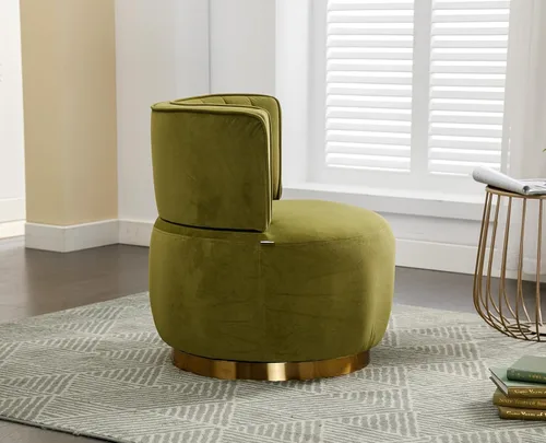 Miniatura 8 de Silla giratoria de terciopelo, moderna silla decorativa tapizada, silla redonda giratoria de 360° con base de metal dorado, cómoda silla de brazo