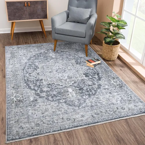 Miniatura 35 de Bloom Rugs Alfombra lavable antideslizante de 2 x 3 pies, color azul/verde/mandarina, alfombra tradicional oriental para sala de estar, dormitorio