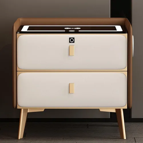 Miniatura 9 de Mesita de noche de carga inteligente, mesa de noche con Bluetooth, mesita de noche LED, modernas mesas de noche con 2 cajones de bloqueo de huellas