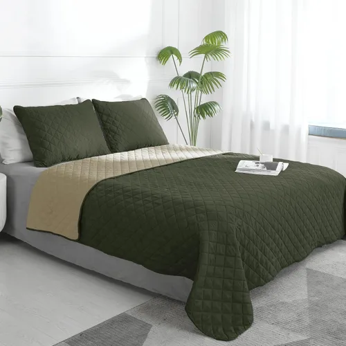 Easy-Going - Juego de colcha reversible con 2 fundas de almohada, tamaño matrimonial/queen, colcha suave, resistente al agua y a las manchas, de