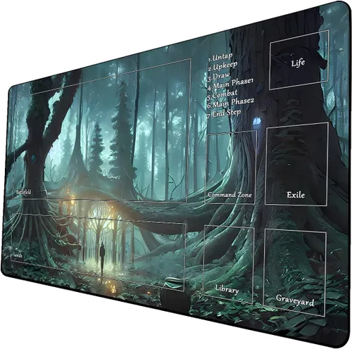 Miniatura 11 de MTG - Tapete de juego con zonas, bordes cosidos, tapete MTG para TCG de 24 x 14 pulgadas, tapete de juego entintado con bolsa de almacenamiento