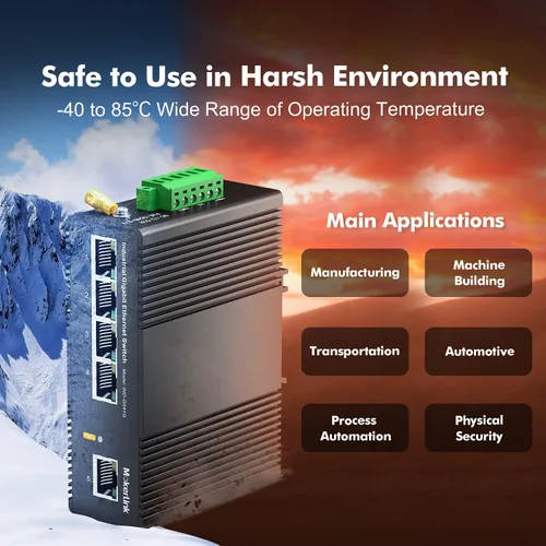 Miniatura 7 de MokerLink Conmutador Ethernet industrial Gigabit de 5 puertos con riel DIN, capacidad de conmutación de 14 Gbps, conmutador de red con clasificación