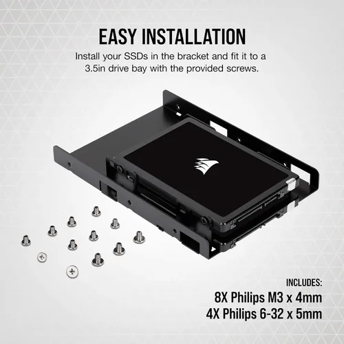 Miniatura 4 de Corsair Soporte de montaje dual SSD (3.5" Bahía de unidad interna a 2.5", fácil instalación) Negro