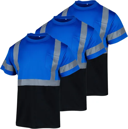 Miniatura 8 de VENDACE Camisas de seguridad para hombre, paquete de 3 camisetas reflectantes de alta visibilidad de manga corta para trabajo de construcción
