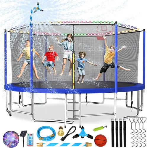 Miniatura 12 de Lyromix - Cama elástica mejorada de 16 pies, 15 pies, 14 pies, 12 pies, 10 pies y 8 pies para exteriores con aro de baloncesto y red, capacidad