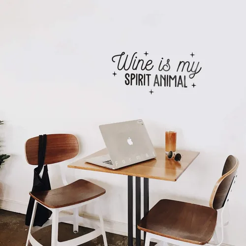 Vinilo decorativo para pared, diseño de vino es mi espíritu animal, 10.5 x 22 pulgadas, humor moderno para adultos, cursiva, beber, hogar, sala de