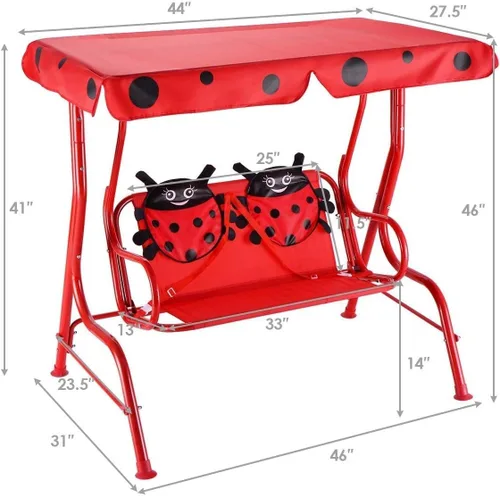 Miniatura 7 de GLACER Columpio de porche, hamaca de patio para niños con toldo ajustable y soporte, cinturón de seguridad, banco de columpio para exteriores de 2
