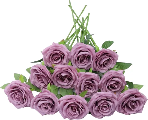 Miniatura 17 de Rosas artificiales, rosas artificiales, rosa falsa de seda, flores falsas de aspecto real con tallos para ramos de boda, mesas, centros de mesa