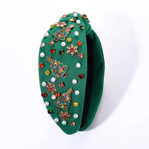 Miniatura 2 de boderier Diademas de Navidad para Mujeres Diadema de Árbol de Navidad con Cuentas Diadema Ancha Anudada de Cristal Accesorios para el Cabello