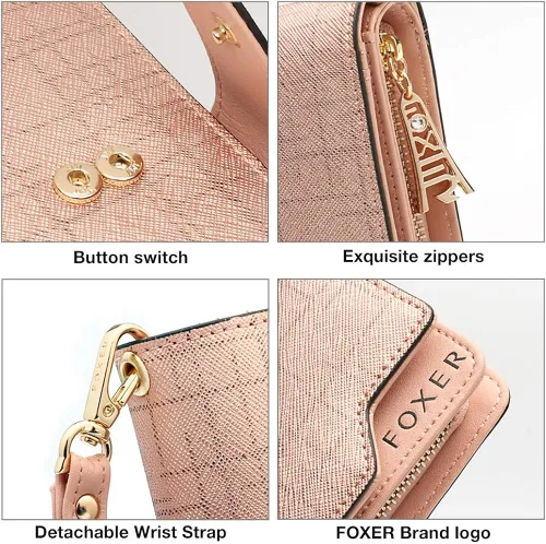 Miniatura 6 de FOXER - Billetera de piel para mujer, con dos divisiones, tarjetero y correa para la muñeca
