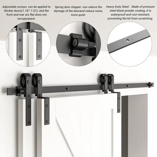 Miniatura 2 de Kit de herrajes para puerta corrediza de granero de derivación de 5 pies, herrajes para puerta corrediza de modo de riel combinado, puertas