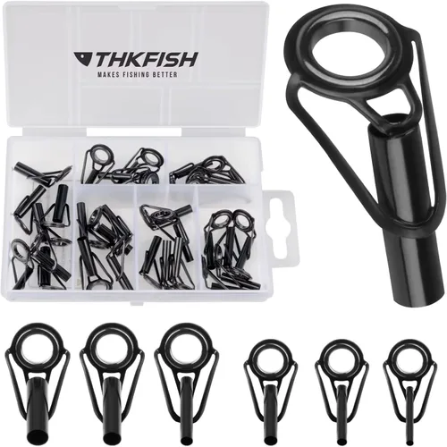 Miniatura 10 de THKFISH Kit de reparación de punta de caña, reemplazo de reparación de guía de anillo de cerámica de acero inoxidable para pesca, 6 tamaños, 30