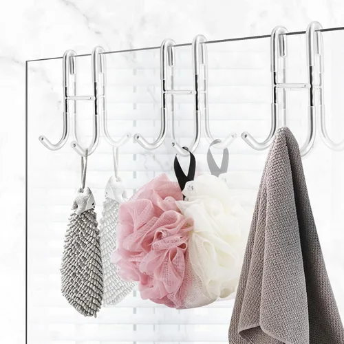 Miniatura 6 de Hitefu 2 ganchos para puerta de ducha, gancho de cristal plateado para colgar en la puerta, sin marco, para toallas, batas, trajes de baño