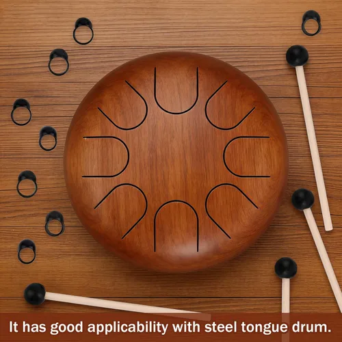 Miniatura 3 de 4 mazos de tambor de lengua de acero con mango de madera, mazos de xilófono con 8 cunas de dedo, palillos de percusión de goma para timbales