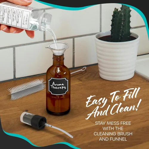 Miniatura 5 de evlers Amber - Botella de vidrio en aerosol de 2 onzas Las botellas de vidrio de niebla ámbar incluyen pulverizadores y un embudo y un cepillo