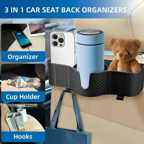 Miniatura 3 de OUSHASAA Organizador de reposacabezas de asiento trasero 3 en 1 con portavasos de asiento trasero de 3.7 pulgadas para automóvil, organizador