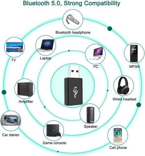 Miniatura 7 de Adaptador receptor transmisor Bluetooth 5.0, transmisor de audio inalámbrico portátil de 0.138 in, dongle para TV/PC/auriculares/estéreo