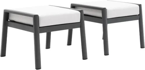 Juego de 2 otomanas para patio al aire libre para exteriores, otomanas y reposapiés de aluminio con cojines grises, marco gris oscuro