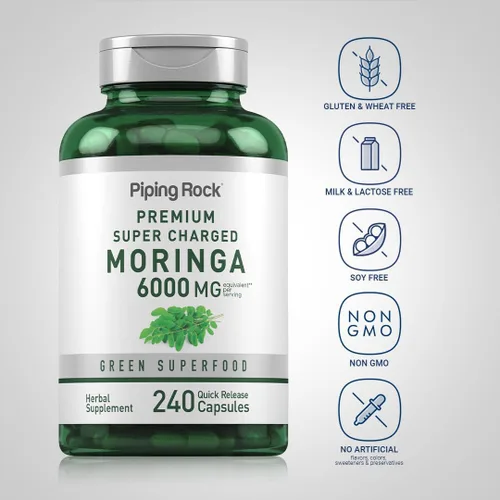 Miniatura 3 de Piping Rock Moringa Oleifera Suplemento 240 Cápsulas Extracto de hoja de alta potencia Fórmula sin OMG y sin gluten