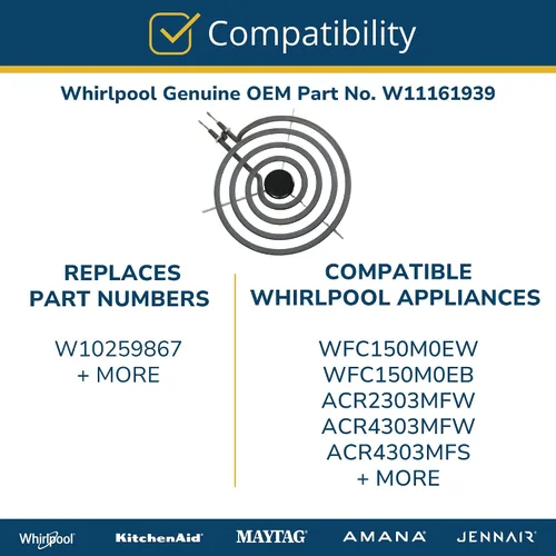 Miniatura 4 de Whirlpool W11161939 Rango Elemento de superficie de 8 pulgadas