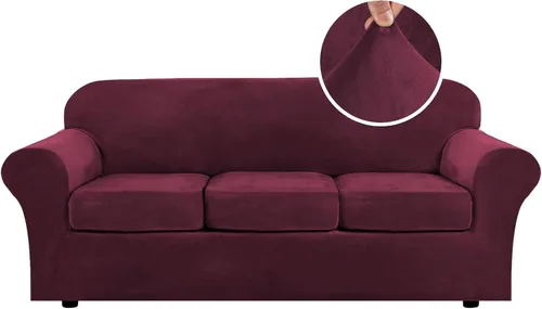 Miniatura 122 de H.VERSAILTEX - Funda elástica para sofá de 3 piezas, de suave terciopelo afelpado, para sofá biplaza con 2 cojines de hasta 72 pulgadas de ancho, se
