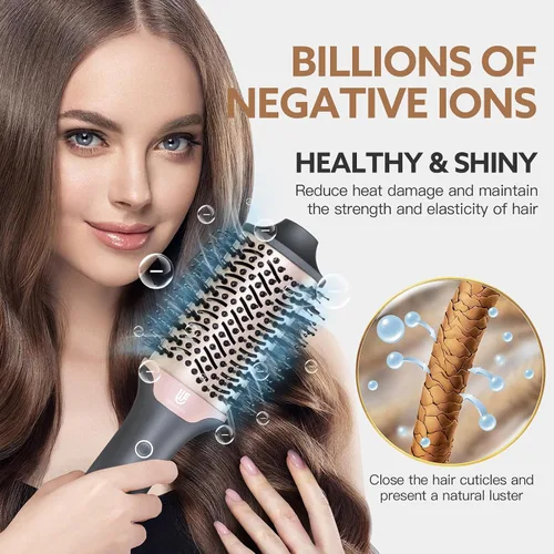Miniatura 4 de Cepillo secador de pelo 2 en 1 y alisador de cabello, cepillo térmico iónico y de cerámica con calor ajustable y disparo frío, motor de alta