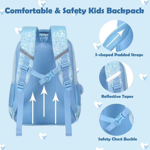 Miniatura 5 de Bolsas escolares para niñas, 3 unidades, mochila con bolsa de almuerzo, estuche para lápices con correa para el pecho, niños escolares, linda