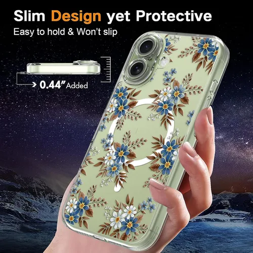 Miniatura 6 de OOK Magnetic for iPhone 17 Case Clear Pretty Flower Girls Women [Not Yellowing][Screen Protector] [ MagSafe Compatible] with Full Camera Lens