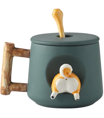 Miniatura 10 de Taza de Pareja de Perros Linda, Taza de Café de Cerámica con Tapa, Patas en la Parte Superior de la Cuchara, Bonito Diseño Tridimensional de Shiba