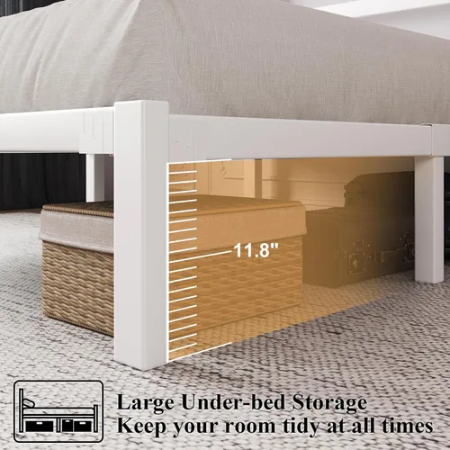 Miniatura 4 de LoVinson Marco de cama tamaño Twin, base de cama de plataforma resistente con base de metal fuerte, almacenamiento debajo de la cama, base de Blanco