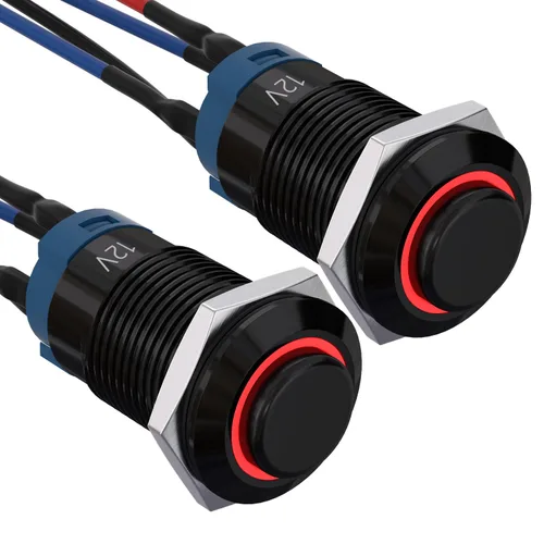 Miniatura 13 de APIELE Interruptor de botón de bloqueo de 0.472 in SPST pre-cableado de 5.906 in de cabeza redonda alta aleación de aluminio 1NO 1 normalmente