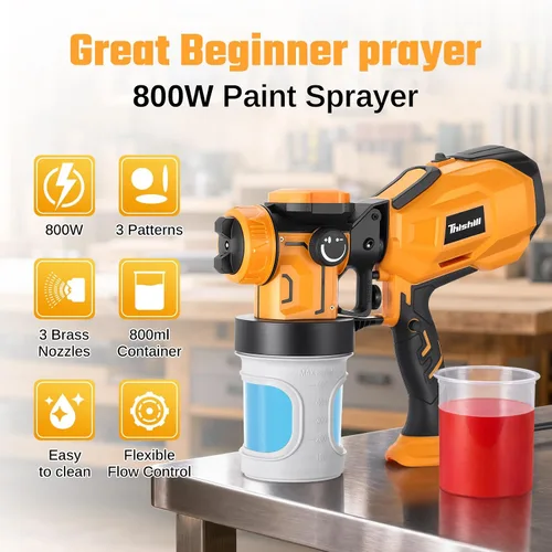 Miniatura 2 de Pulverizador de pintura para pintura de casa, pistola de pintura en aerosol HVLP de 1000 W con taza de pintura desechable, soplo fácil de limpiar, 3