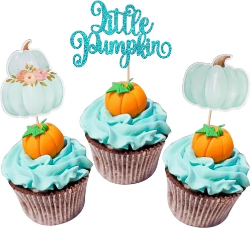 Miniatura 15 de Rsstarxi Paquete de 24 decoraciones de calabaza con purpurina para cupcakes de primer cumpleaños, decoración de pastel de calabaza para el primer