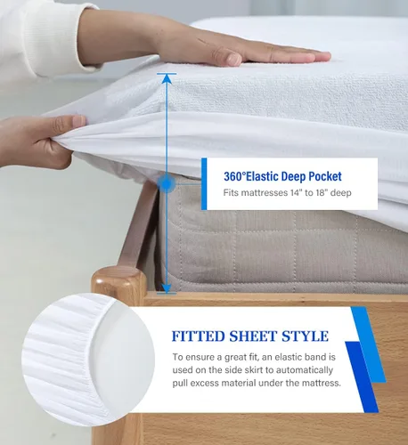 Miniatura 5 de Paquete de 2 protectores de colchón Queen, cubierta de colchón tamaño Queen para cama, protector de colchón impermeable tamaño Queen sin ruido