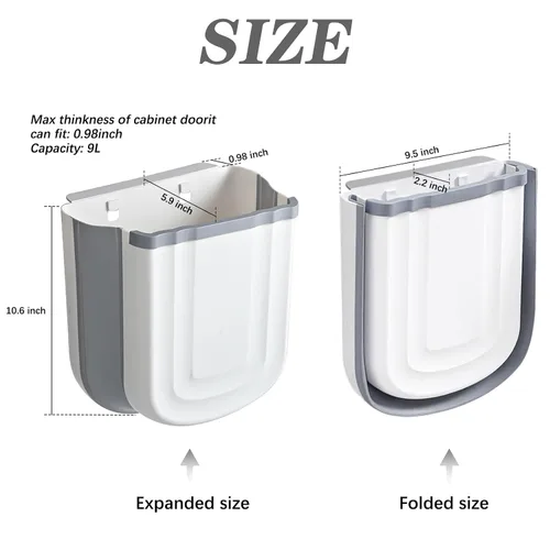 Miniatura 3 de Cubo de Basura Plegable Montado en la Pared para Gabinete de Cocina - Contenedor de Residuos Pequeño Colgante de 2.4 Galones, Cubo de Basura