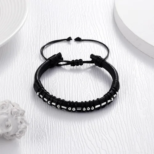 Miniatura 7 de Pulseras con código morse para hombres y mujeres, regalos chapados en plata de ley 925 con cuentas en cuero negro para hombre, joyería inspiradora