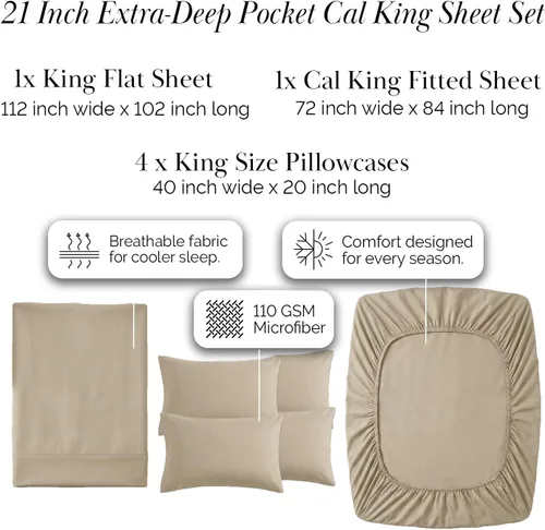 Miniatura 248 de Southshore Fine Living, Inc. Juego de 7 piezas de sábanas King divididas para cama ajustable, juego de sábanas King divididas con bolsillo de 21