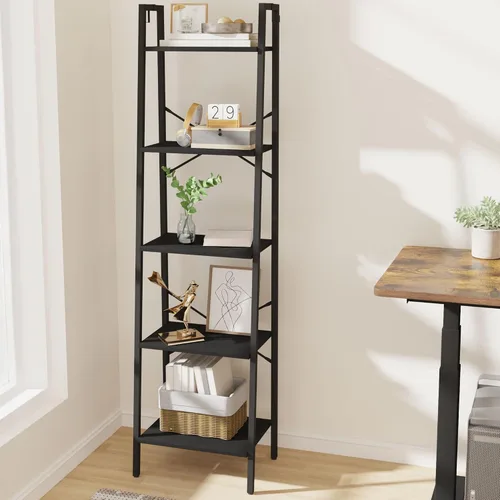 Miniatura 24 de Hzuaneri - Estantería escalera, estantería con soporte para libros, estante de almacenamiento de esquina independiente con 2 ganchos para oficina